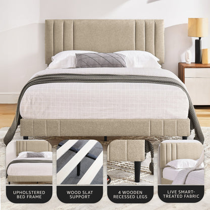 DeCoro Chicago Modern Tufted Upholstered Platform Queen Size Bed, Linen