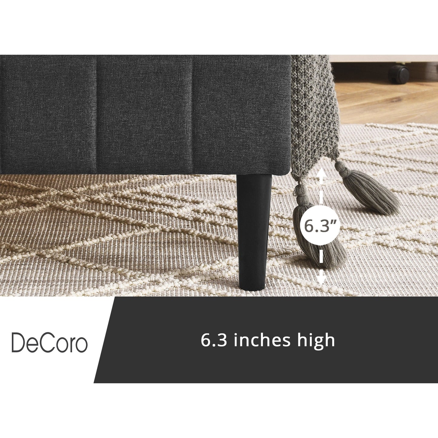 DeCoro Chicago Modern Tufted Upholstered Platform King Size Bed Frame, Dark Grey