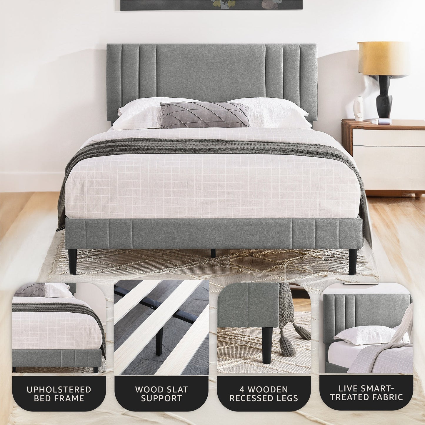 DeCoro Chicago Modern Tufted Upholstered Platform Full Size Bed Frame, Full,Grey