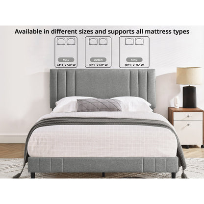 DeCoro Chicago Modern Tufted Upholstered Platform Queen Size Bed Frame, Grey