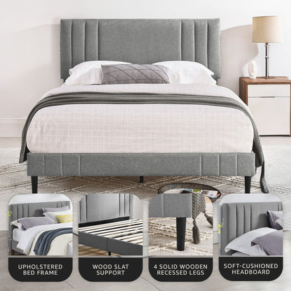 DeCoro Chicago Modern Tufted Upholstered Platform Queen Size Bed Frame, Grey