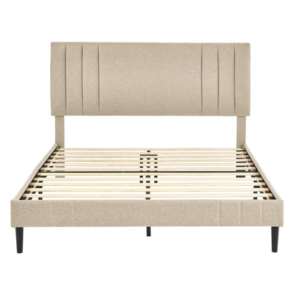 DeCoro Chicago Modern Tufted Upholstered Platform Full Size Bed Frame, Linen