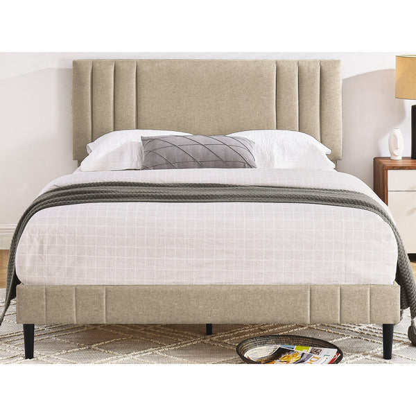 DeCoro Chicago Modern Tufted Upholstered Platform King Size Bed Frame, Linen