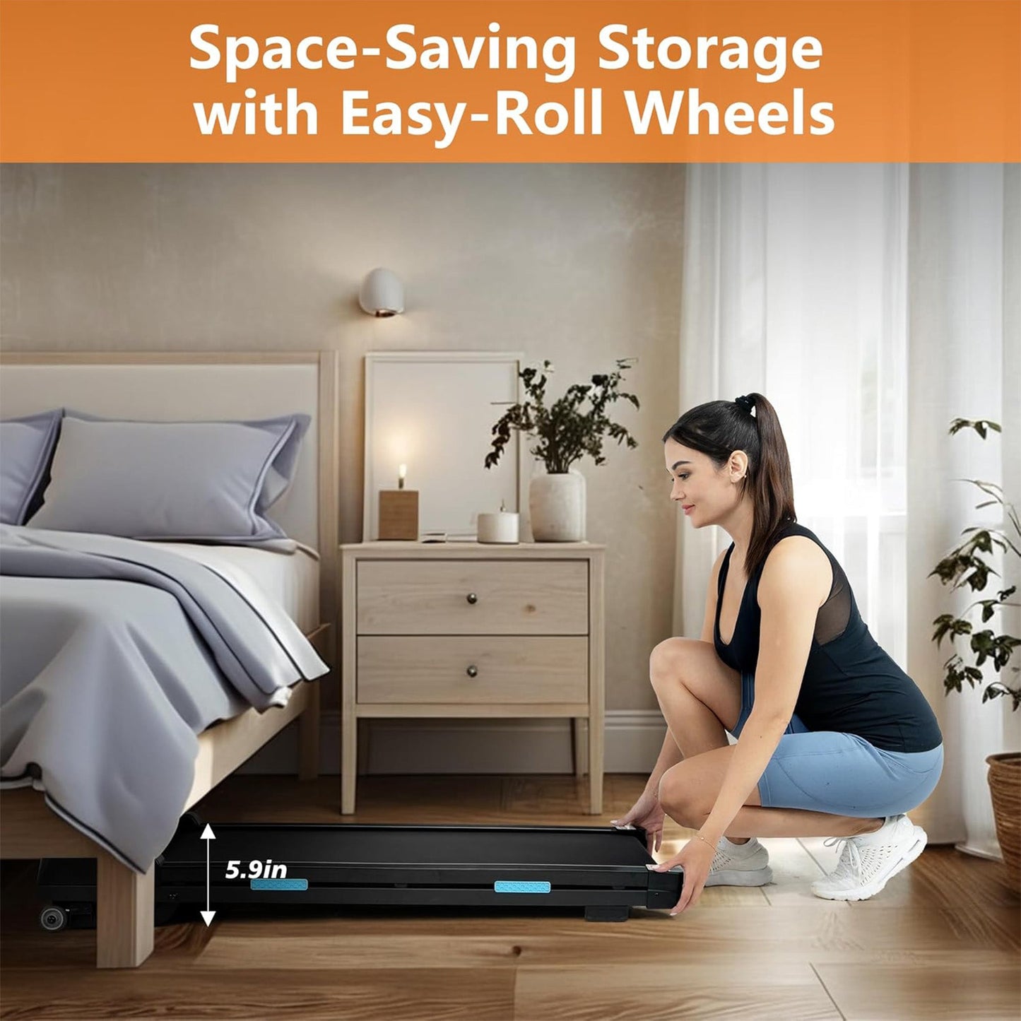 Ksports Under Desk Walking Pad Treadmill with Auto Incline and Wheels, 2.5 HP