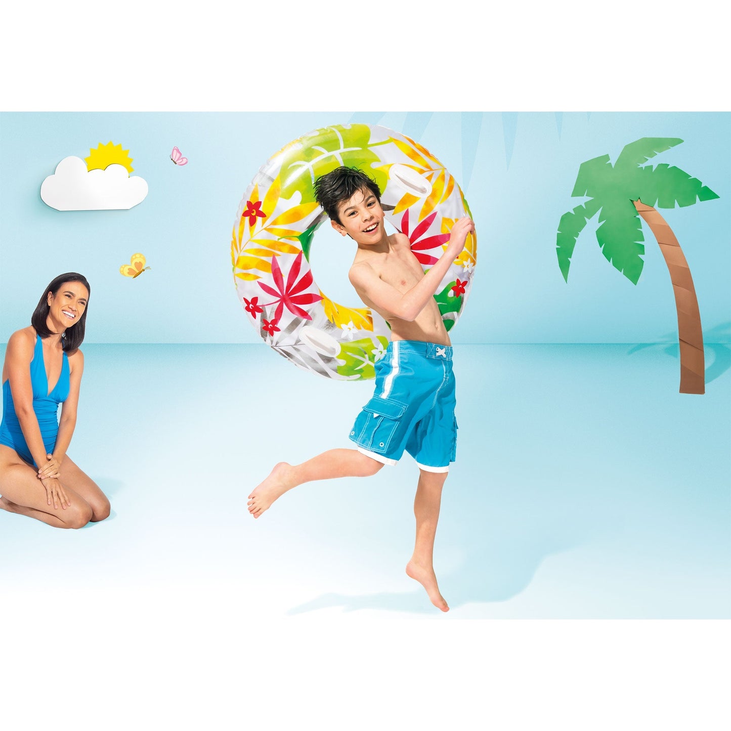 Intex 58263EP Groovy Color Inflatable Tropical Flower Transparent Tube Raft