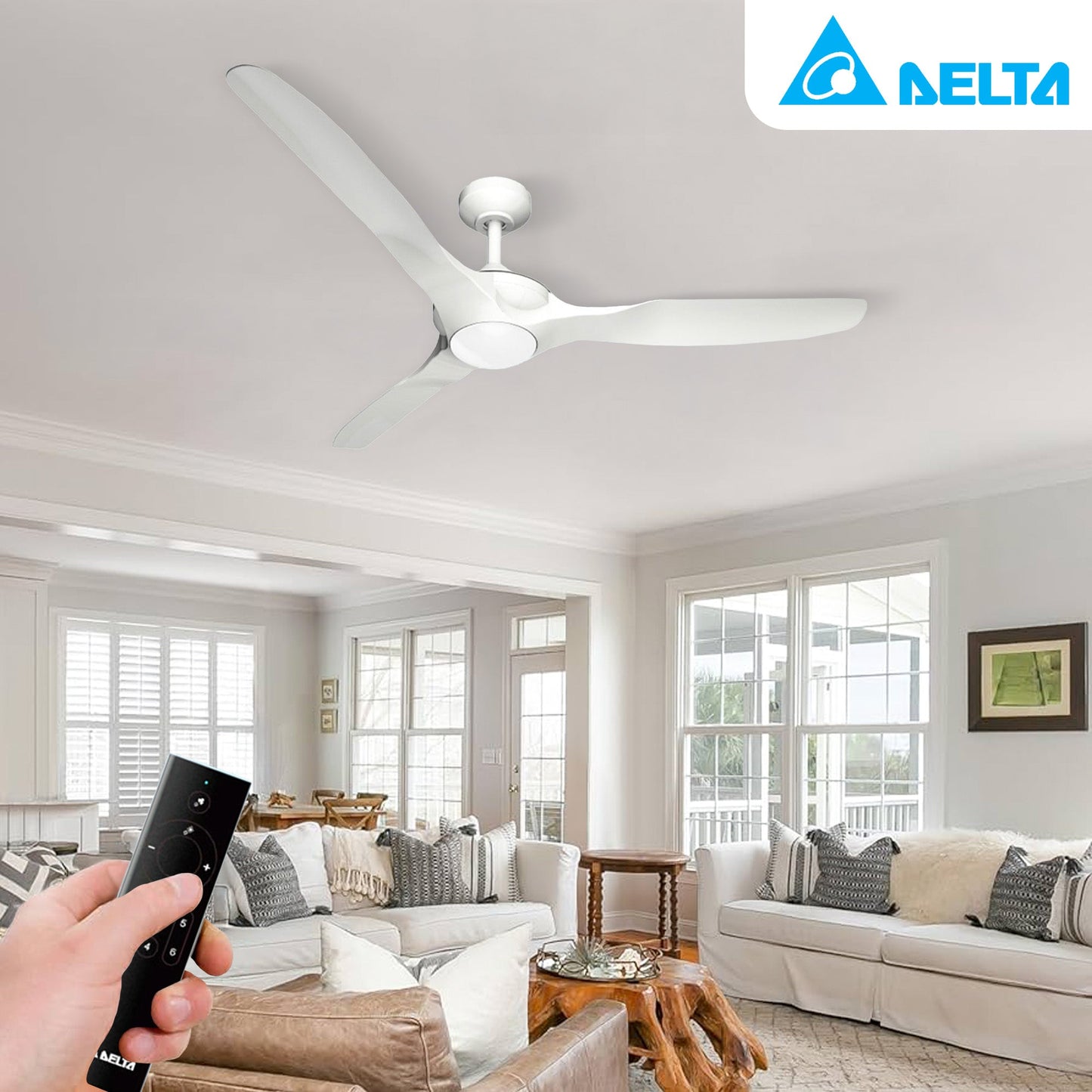 Delta Breez 52" Ceiling Fan with LED, Remote, Indoor/Outdoor, Benicia, White