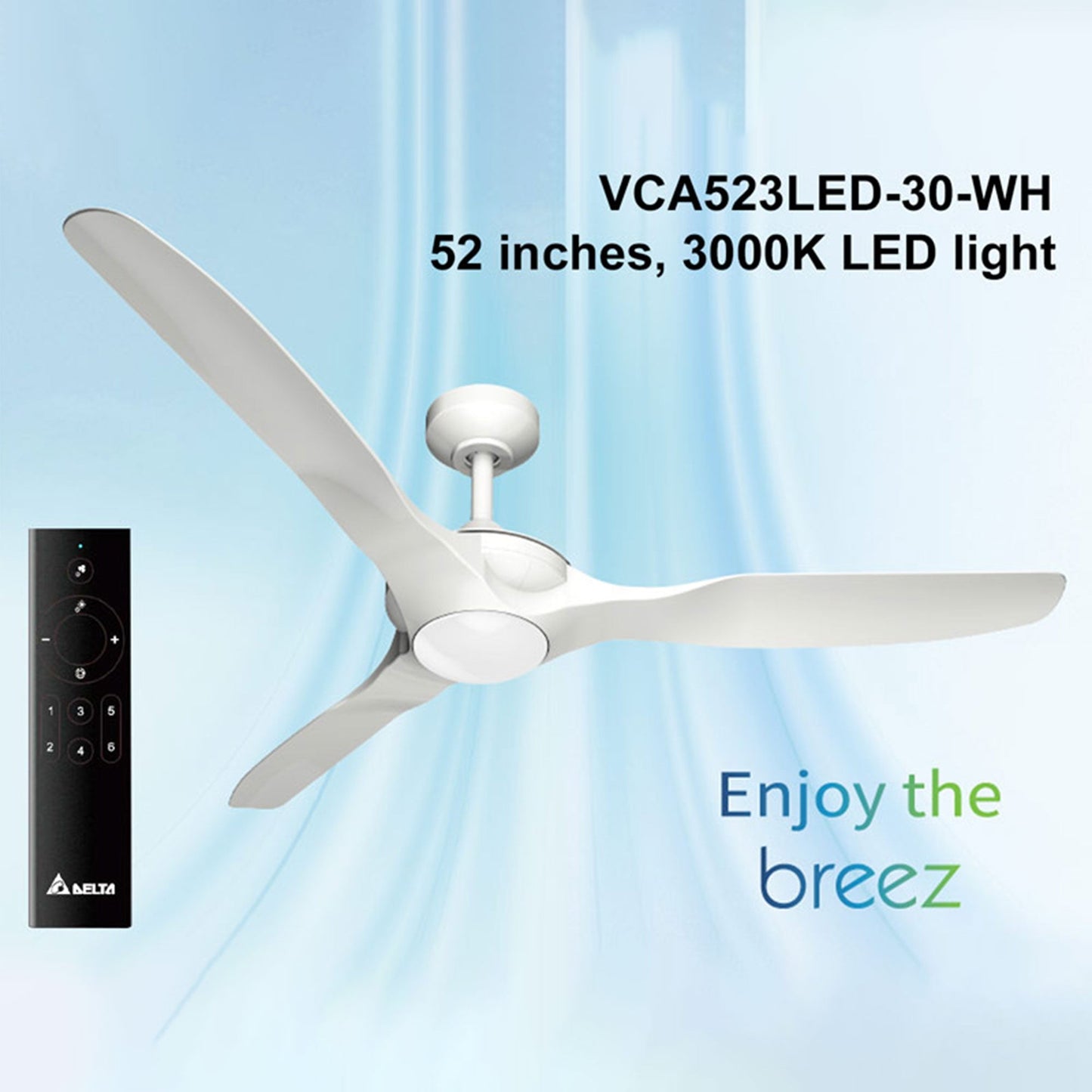 Delta Breez 52" Ceiling Fan with LED, Remote, Indoor/Outdoor, Benicia, White