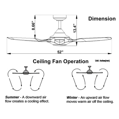 Delta Breez 52" Ceiling Fan with LED, Remote, Indoor/Outdoor, Benicia, White