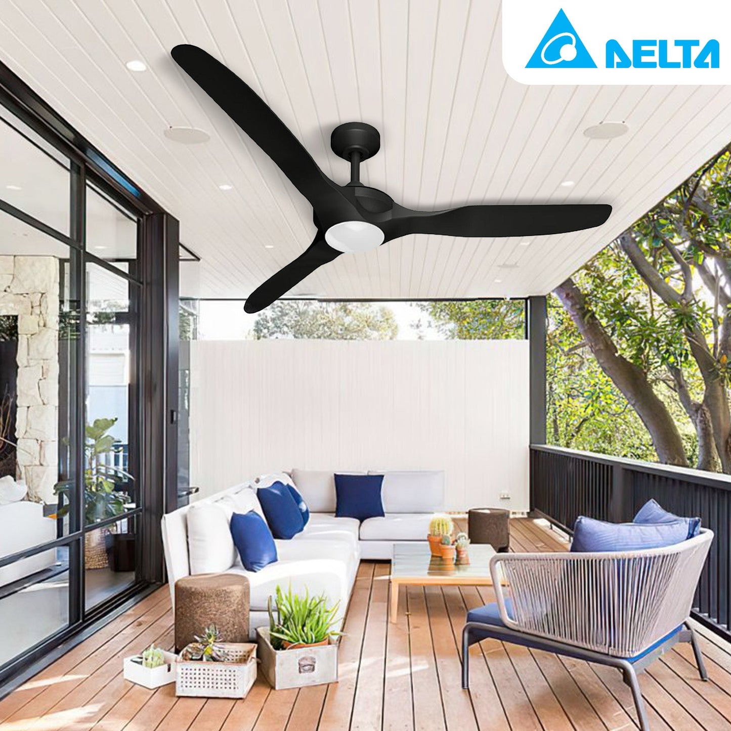 Delta Breez 52" Ceiling Fan with LED, Remote, Indoor/Outdoor, Benicia, Black