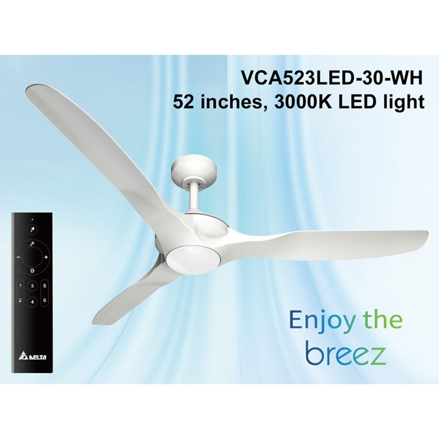 Delta Breez 52" Ceiling Fan with LED, Remote, Indoor/Outdoor, Benicia, Black