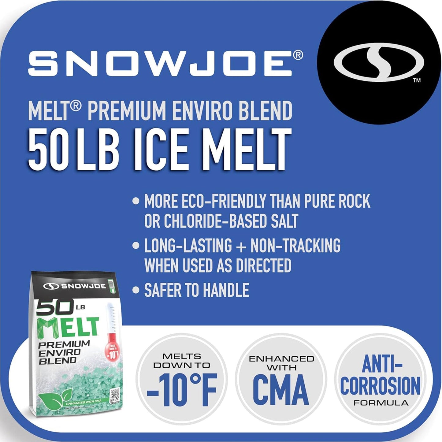 Snow Joe Enviro Blend Ice Snow Melt, Safe for Concrete & Plants, 50 lb, MELT50EB