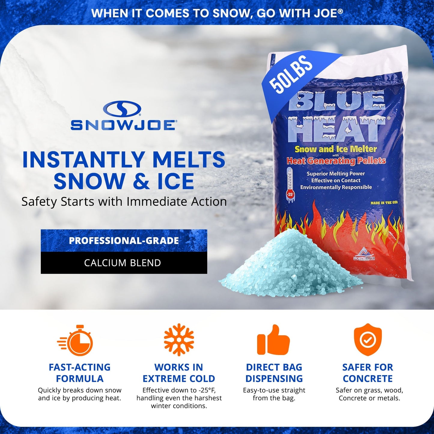 Blue Heat Ice Melt Pellets Deicer and Snow Removal for Driveway, 50 Pounds, BH50