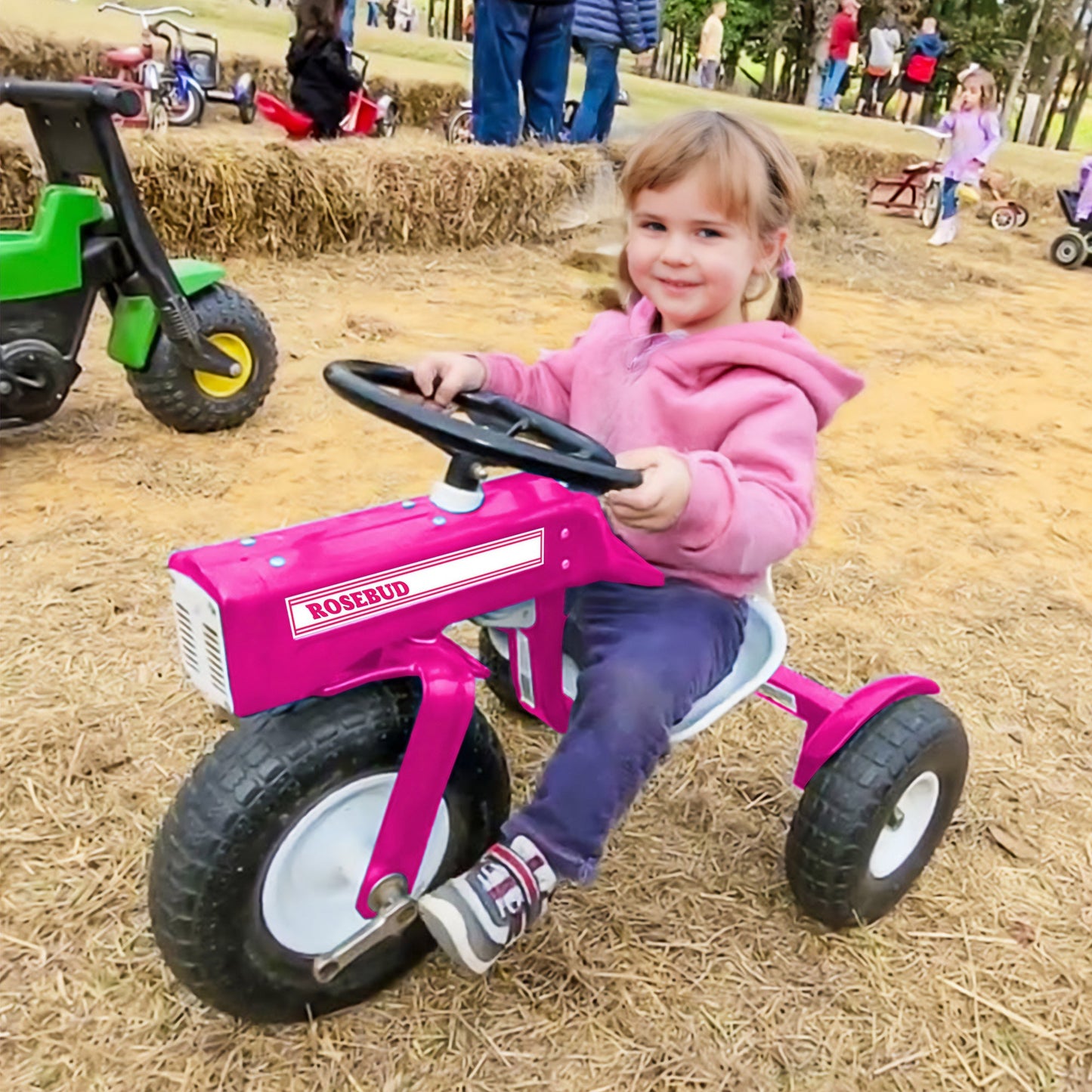 Tricam Outdoor Tractor Tricycle, 22" Steel Toddler Bike Kids Ride On Toy, Pink