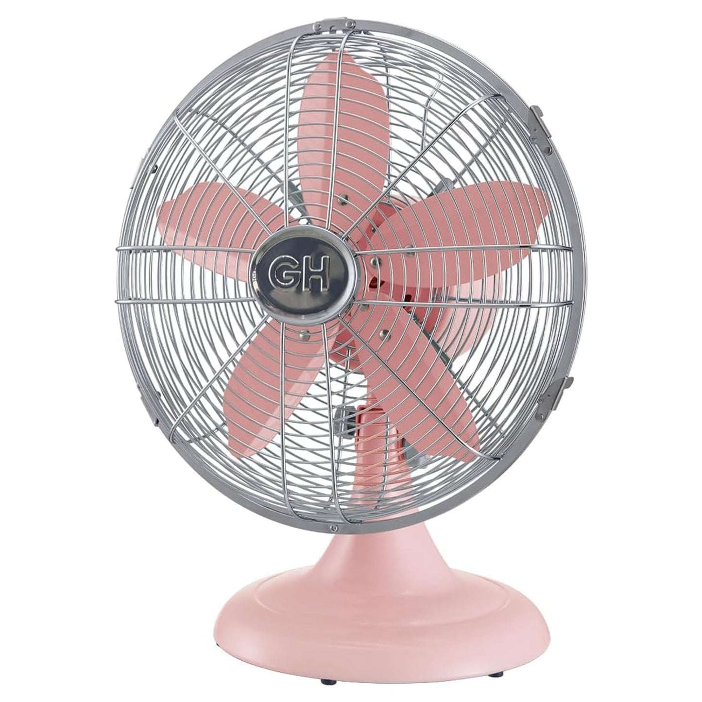 Good Housekeeping All-Metal Oscillating Retro Desk Table Fan, 12 Inch, Pink