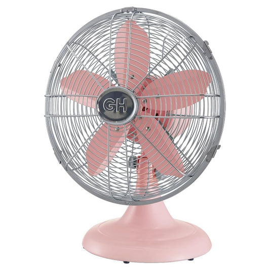 Good Housekeeping All-Metal Oscillating Retro Desk Table Fan, 12 Inch, Pink