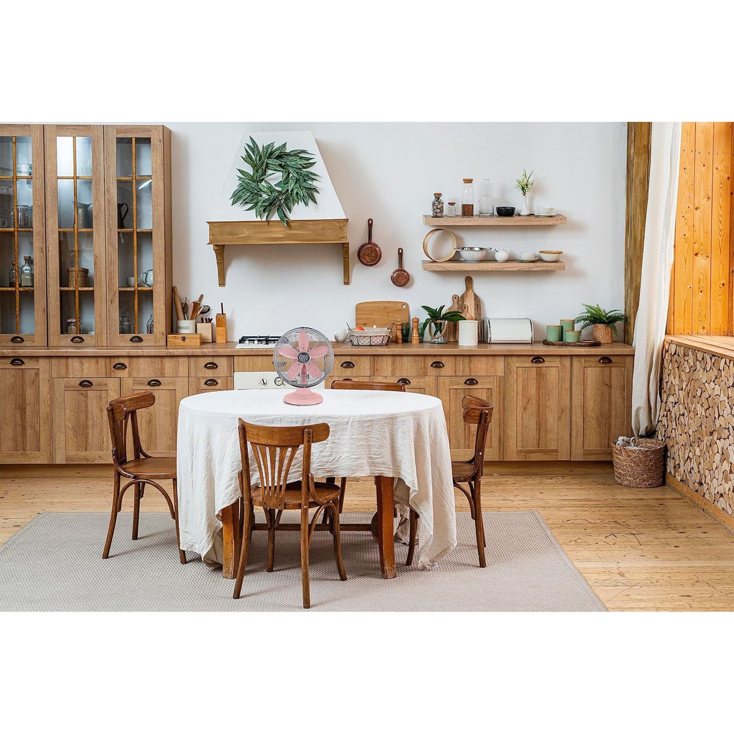 Good Housekeeping All-Metal Oscillating Retro Desk Table Fan, 12 Inch, Pink