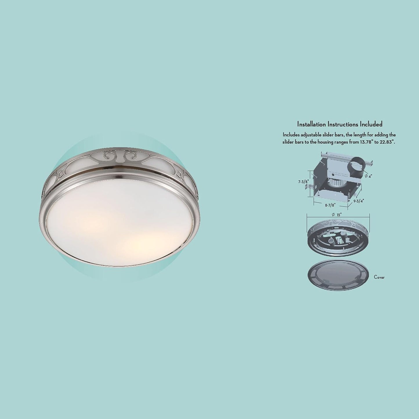 Good Housekeeping Roman Bathroom Ventilation Fan with Light, Brushed Nickel