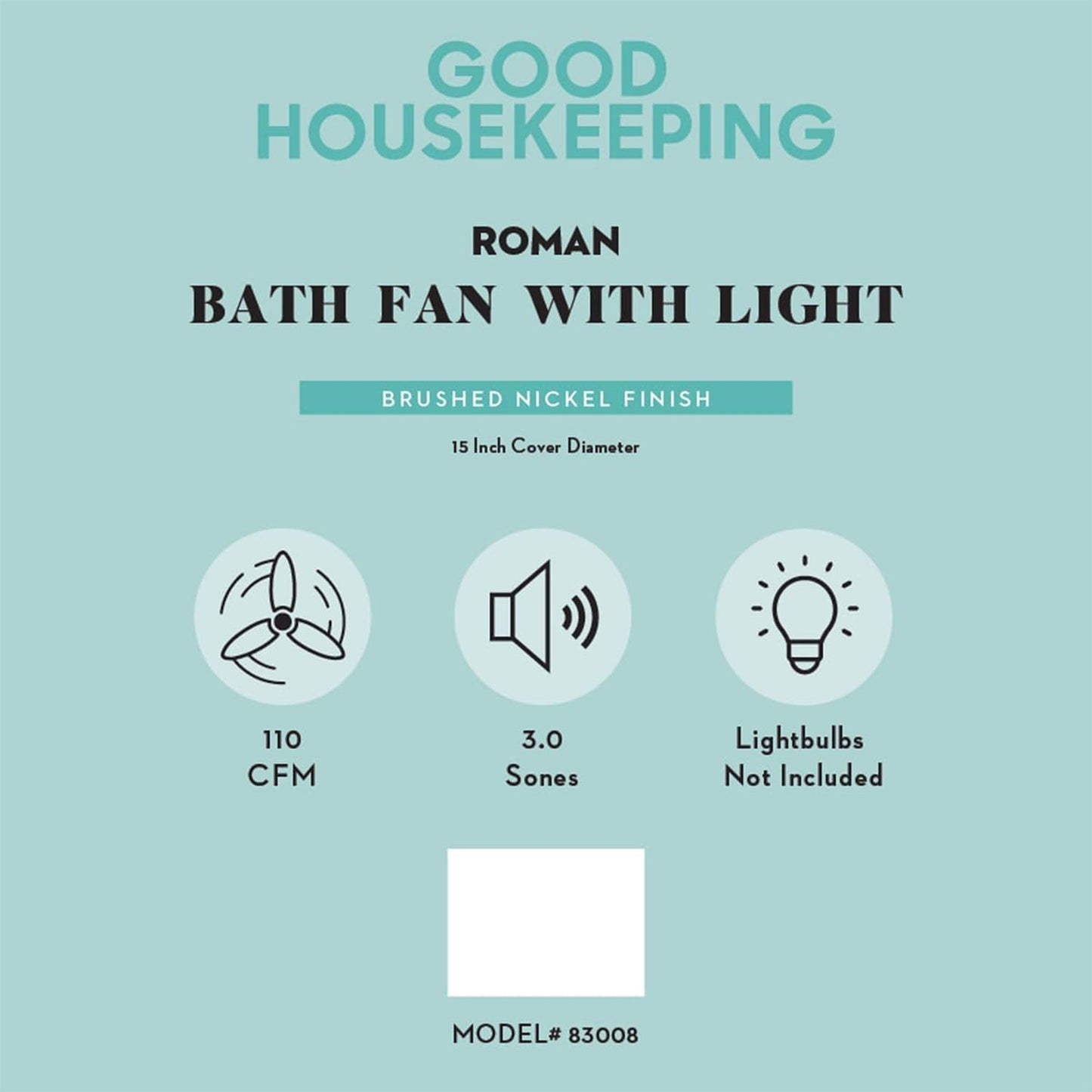 Good Housekeeping Roman Bathroom Ventilation Fan with Light, Brushed Nickel