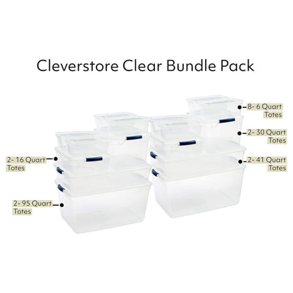 Rubbermaid 16 Pack Stackable Plastic Storage Bins with Snap Tight Lids, Clear