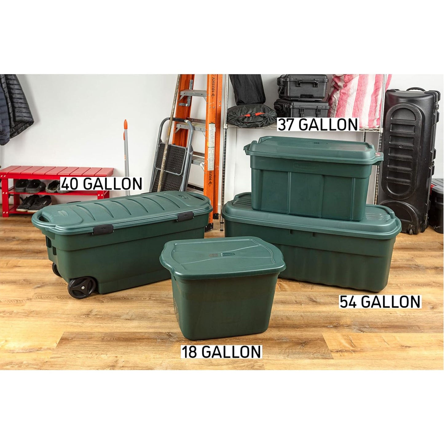 Rubbermaid 6 Pack Plastic Storage Bins & Lids, 18 Gallon Tote Container, Green