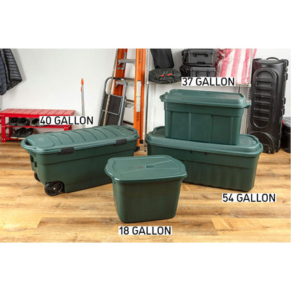 Rubbermaid 6 Pack Plastic Storage Bins & Lids, 18 Gallon Tote Container, Green