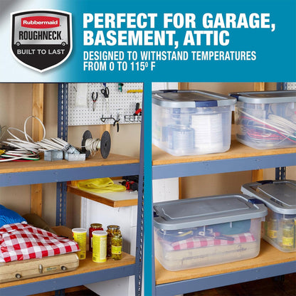 Rubbermaid 5 Pack Roughneck Clear Storage Containers, Stackable Totes, 50 Quart