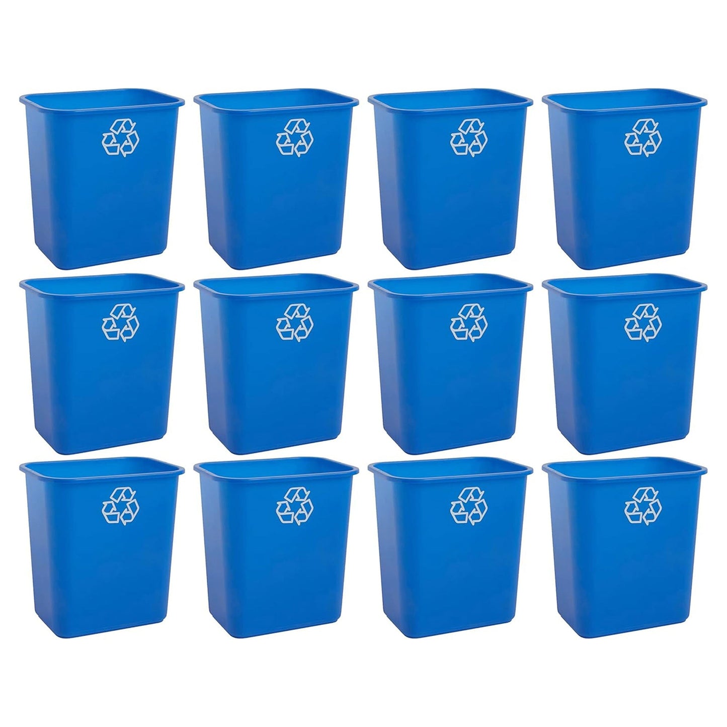 United Solutions 12 Pack Open Top Recycling Bin Space Saving Can, 7 Gallon, Blue