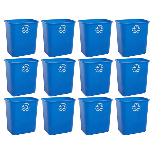 United Solutions 12 Pack Open Top Recycling Bin Space Saving Can, 7 Gallon, Blue