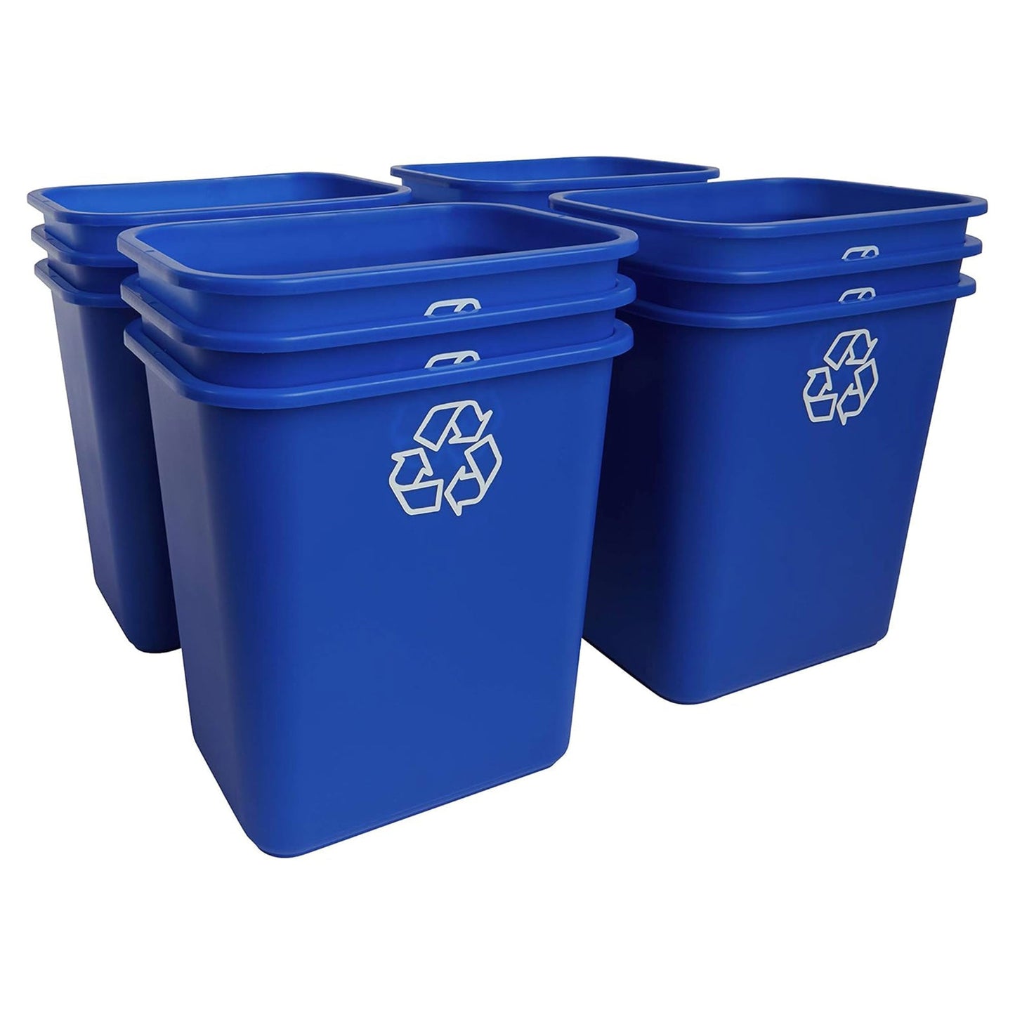 United Solutions 12 Pack Open Top Recycling Bin Space Saving Can, 7 Gallon, Blue
