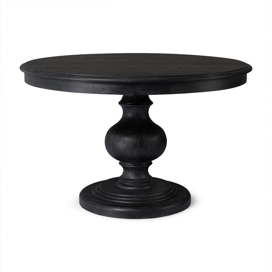 Zola Classical Round Wooden Dining Table in Antiqued Black Finish