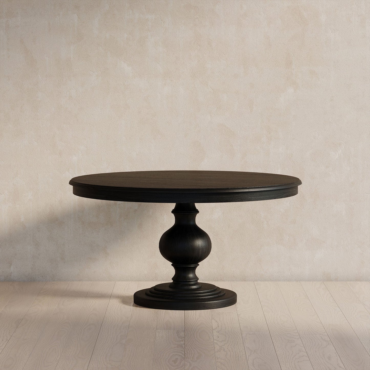 Zola Classical Round Wooden Dining Table in Antiqued Black Finish