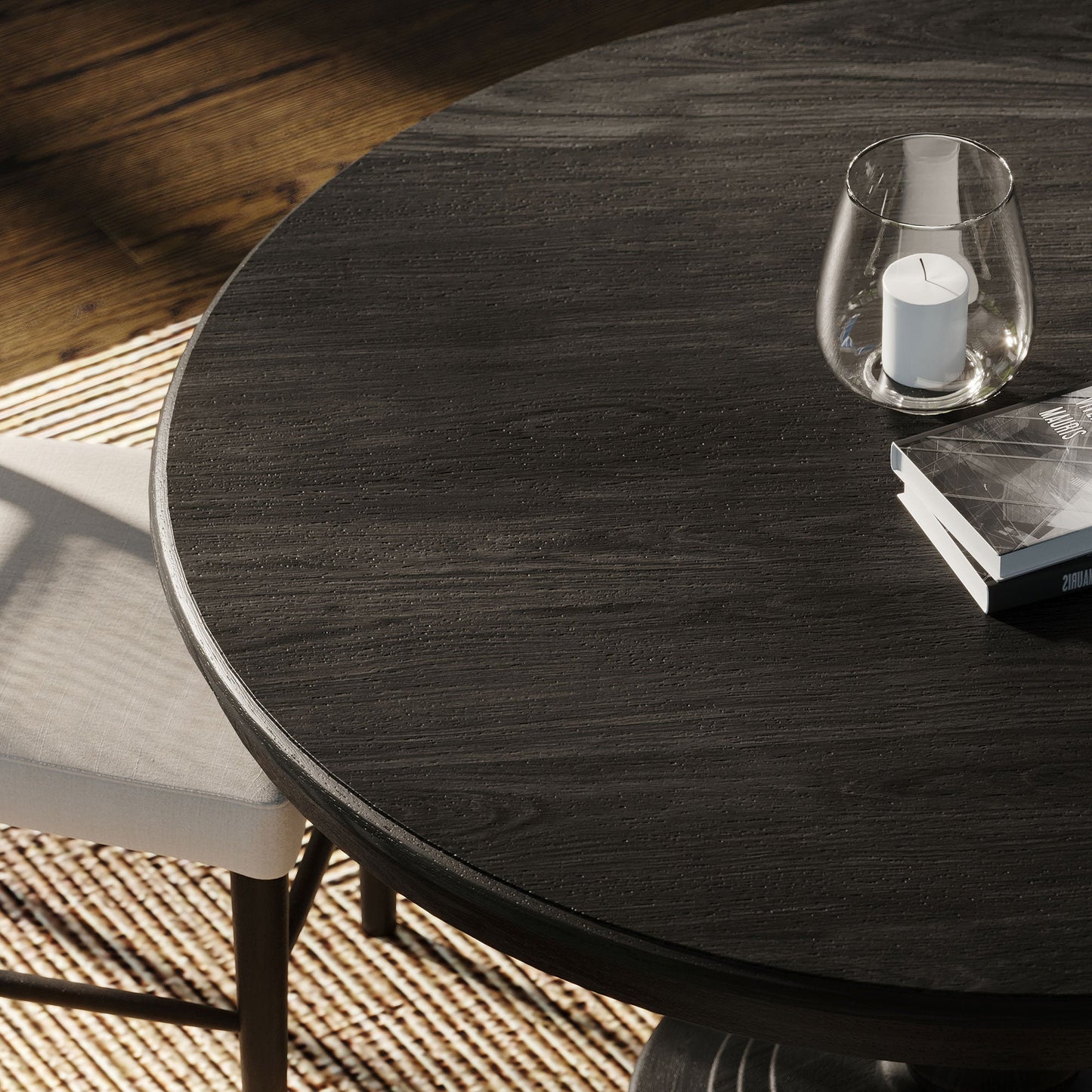 Zola Classical Round Wooden Dining Table in Antiqued Black Finish