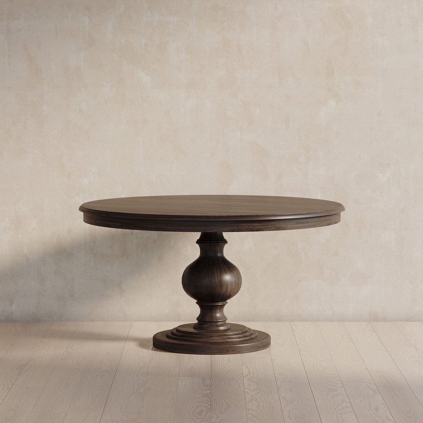 Zola Classical Round Wooden Dining Table in Antiqued Brown Finish
