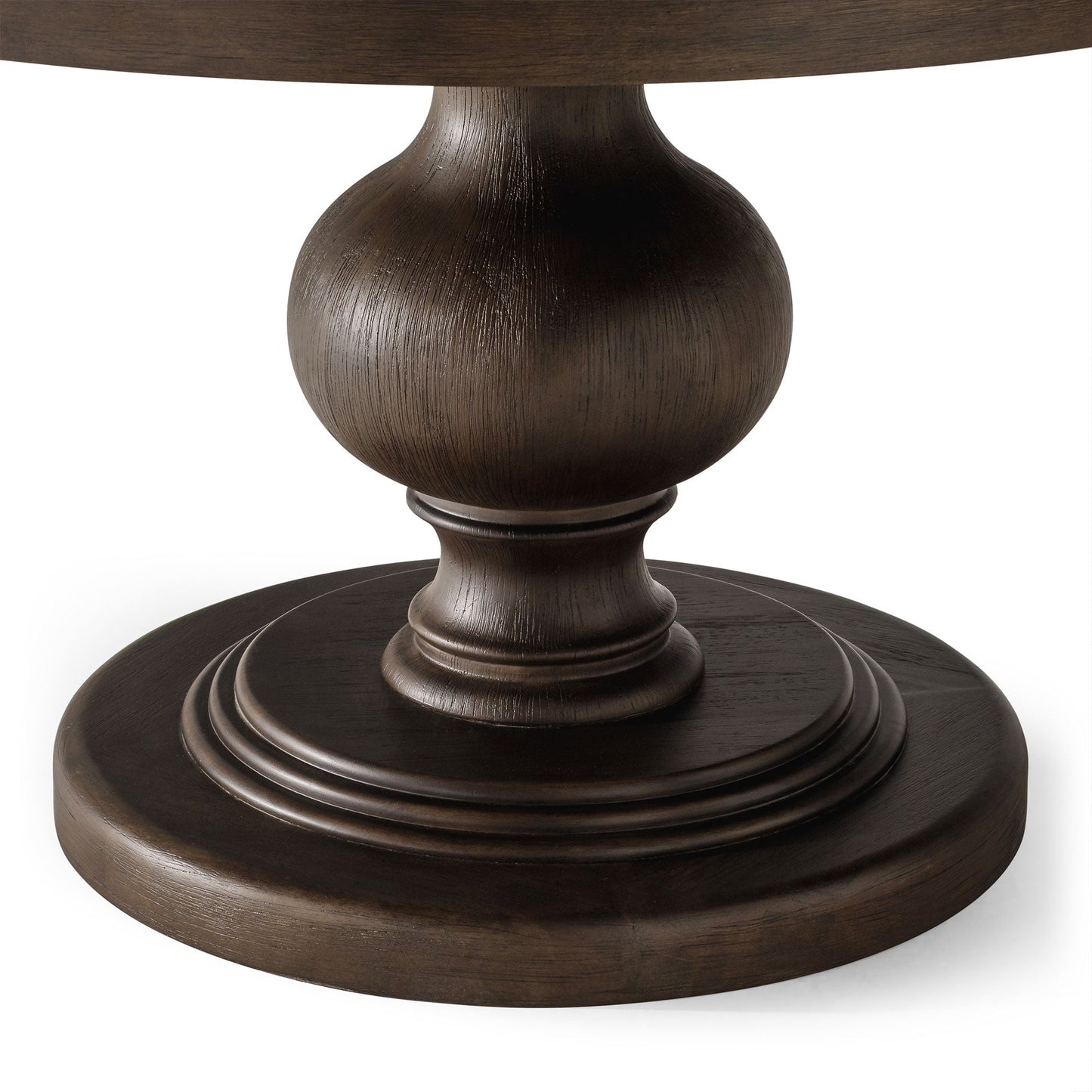 Zola Classical Round Wooden Dining Table in Antiqued Brown Finish