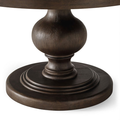 Zola Classical Round Wooden Dining Table in Antiqued Brown Finish