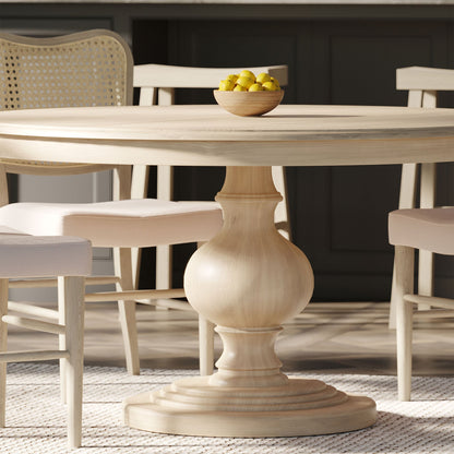 Zola Classical Round Wooden Dining Table in Antiqued White Finish