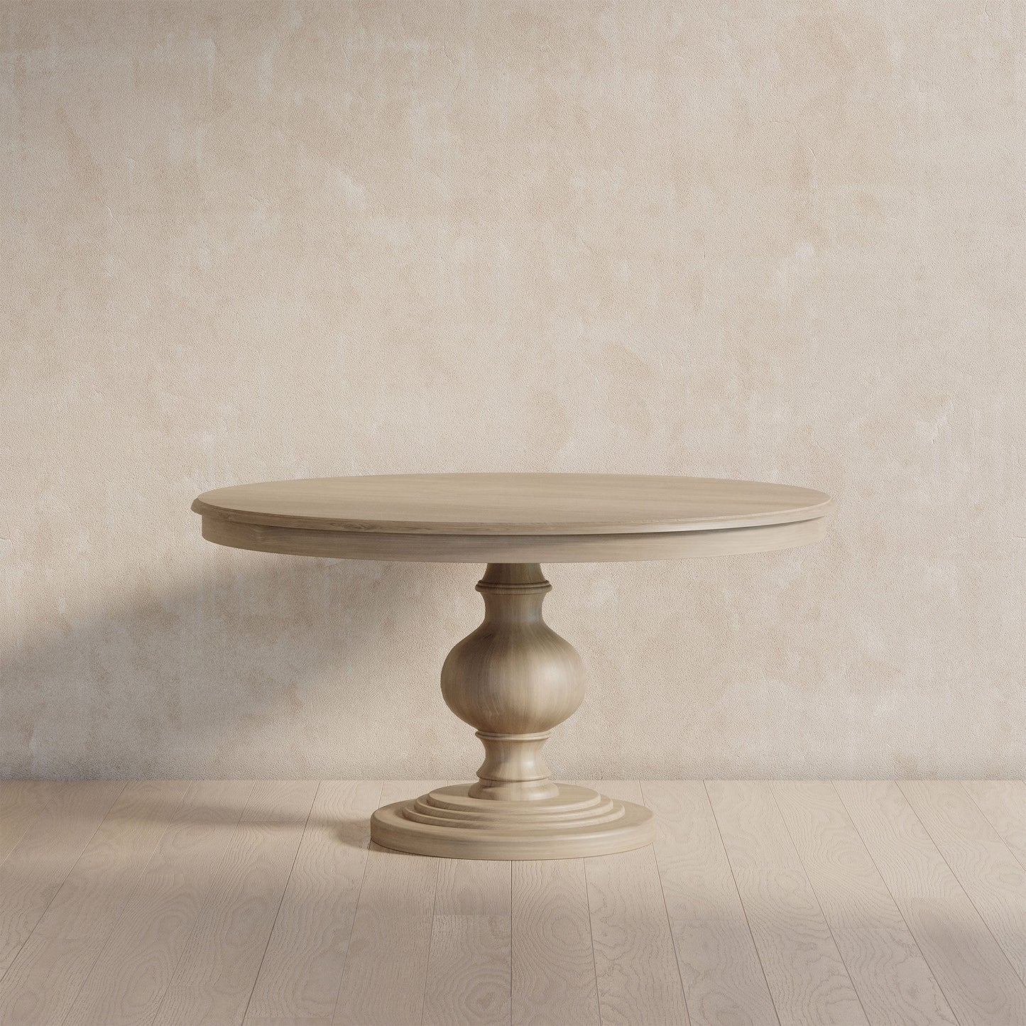 Zola Classical Round Wooden Dining Table in Antiqued White Finish