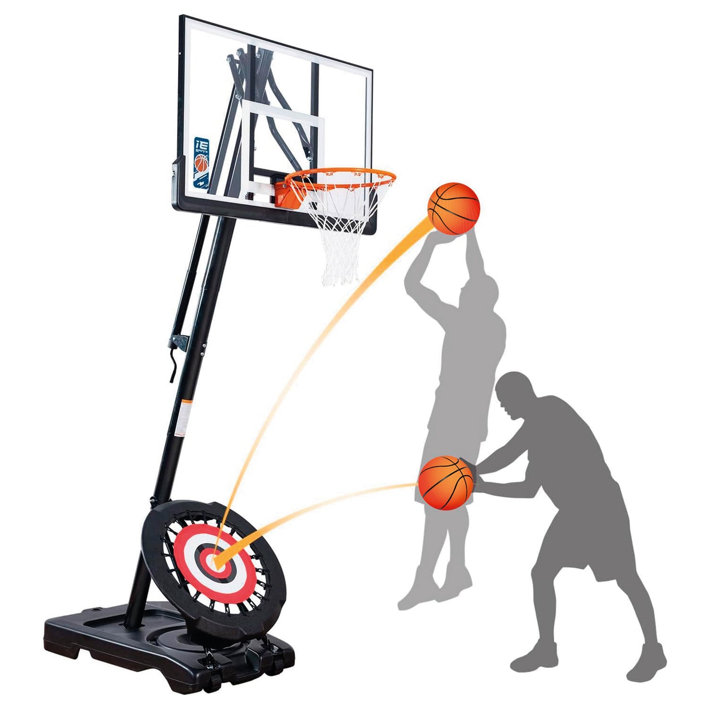 IE Sports Portable Basketball Hoop, Adjustable Height, 44" Backboard & Rebounder