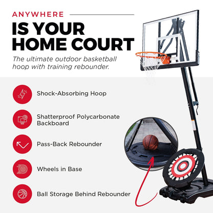 IE Sports Portable Basketball Hoop, Adjustable Height, 54" Backboard & Rebounder