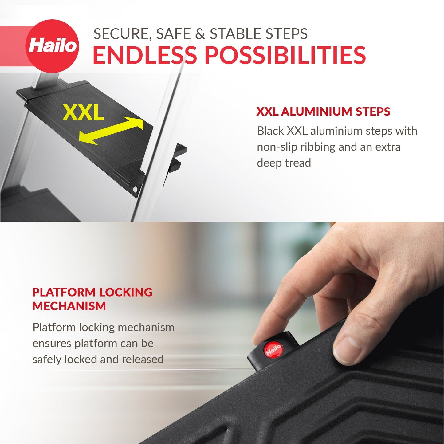 Hailo Folding 6 Step Non-Slip Ladder for Home & Kitchen, L100, Silver/Black