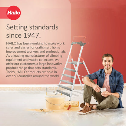 Hailo Folding 6 Step Non-Slip Ladder for Home & Kitchen, L100, Silver/Black