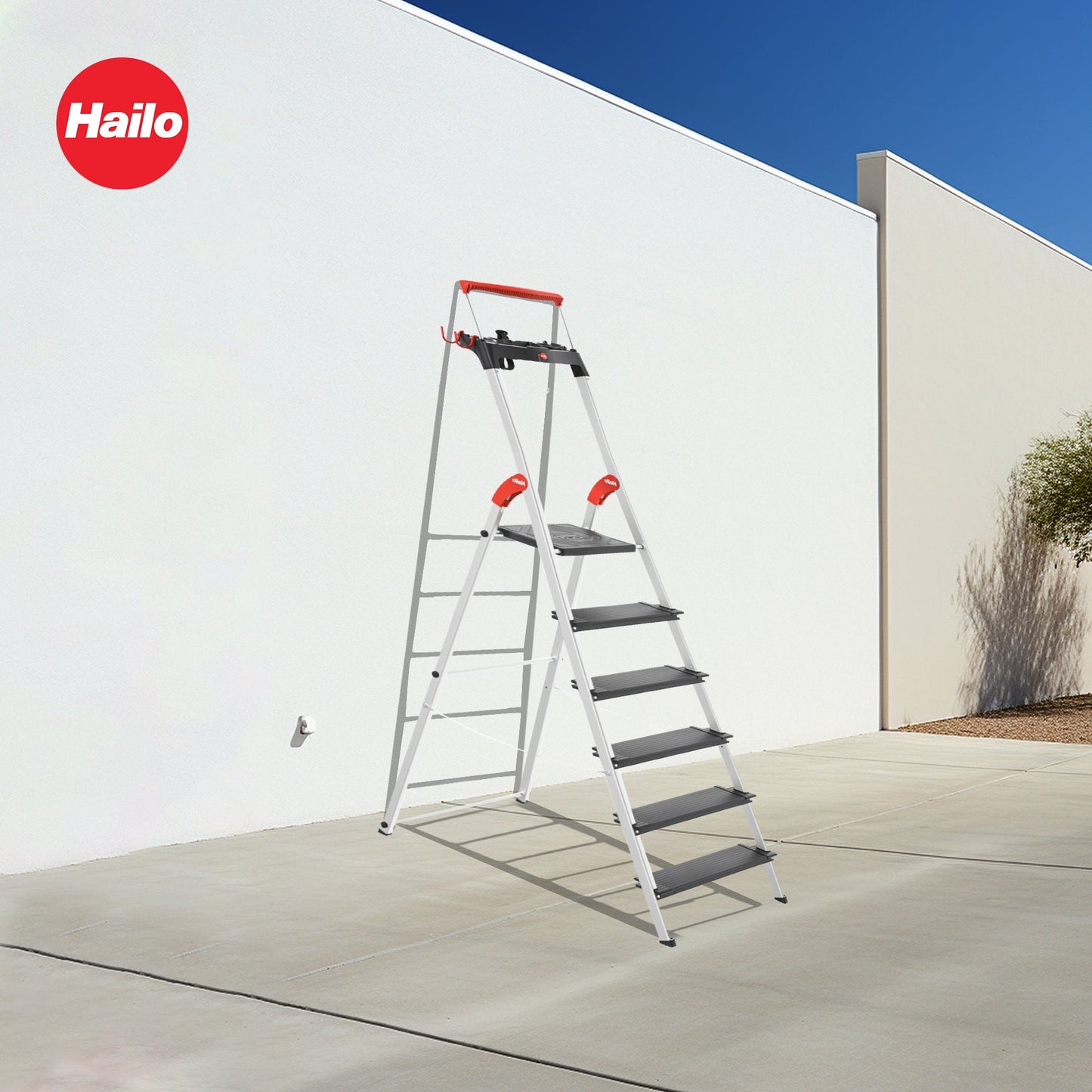 Hailo Folding 6 Step Non-Slip Ladder for Home & Kitchen, L100, Silver/Black