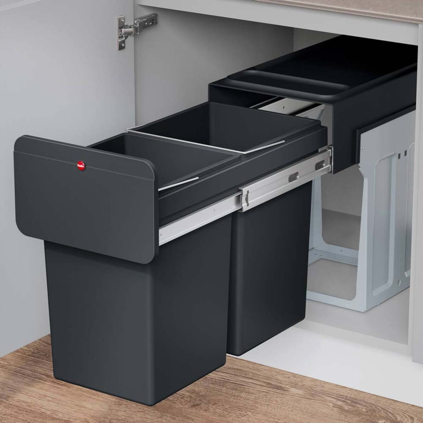 Hailo Kitchen Trash Can Dual 14 Liter Waste Separation, EcoLine Design L, Black