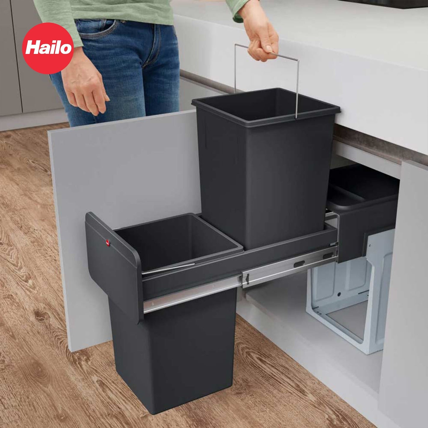 Hailo Kitchen Trash Can Dual 14 Liter Waste Separation, EcoLine Design L, Black