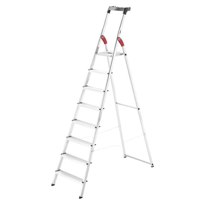 Hailo Folding Step Ladder, Non-Slip, 8 Steps for Home & Kitchen, L60, Silver/Red