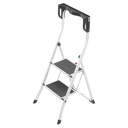 Hailo Folding Step Stool, Non-Slip 2 Step Steel Ladder for Home & Kitchen, White
