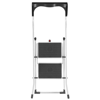 Hailo Folding Step Stool, Non-Slip 2 Step Steel Ladder for Home & Kitchen, White