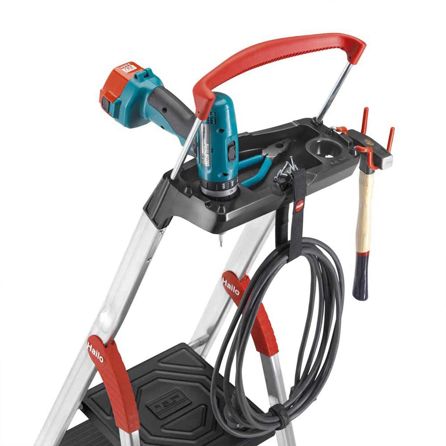 Hailo Folding 4 Step Non-Slip Ladder for Home & Kitchen, L100, Silver/Black