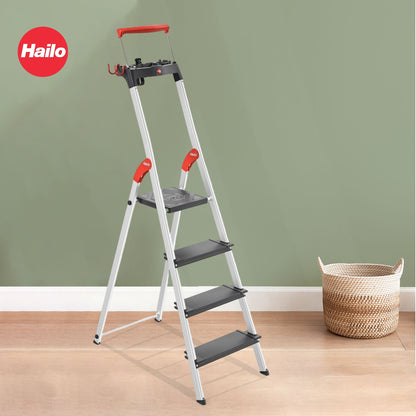 Hailo Folding 4 Step Non-Slip Ladder for Home & Kitchen, L100, Silver/Black