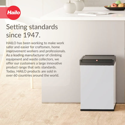 Hailo Big-Box Swing Trash Bin, 9.2 Gallon, Non-Slip Base, White with Black Lid